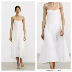 Vestido Zara blanco midi popelin 
