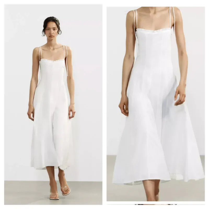 Vestido Zara blanco midi popelin 