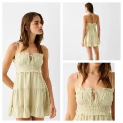 Vestido Bershka bambula verde 