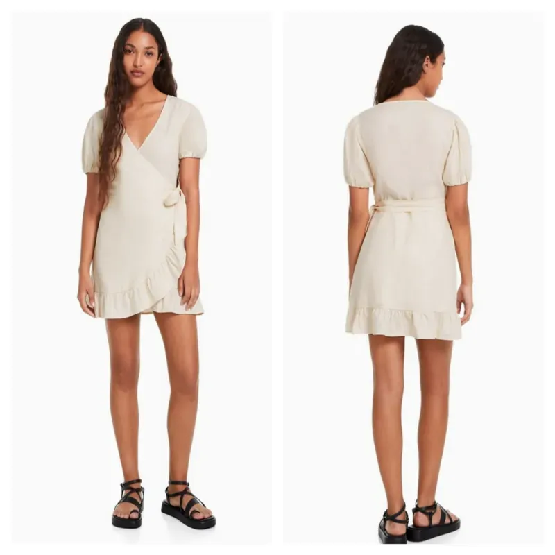 Vestido Bershka lino beige