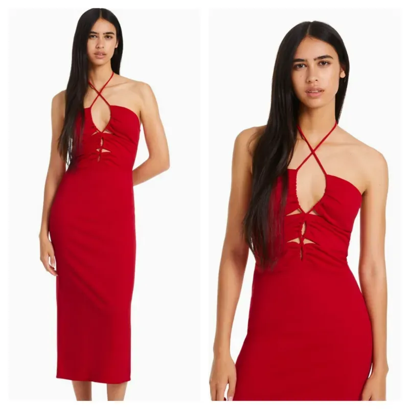 Vestido Bershka rojo cutout 