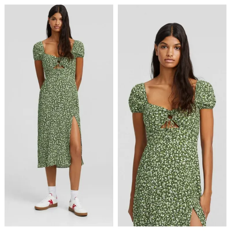 Vestido Bershka verde estampado 