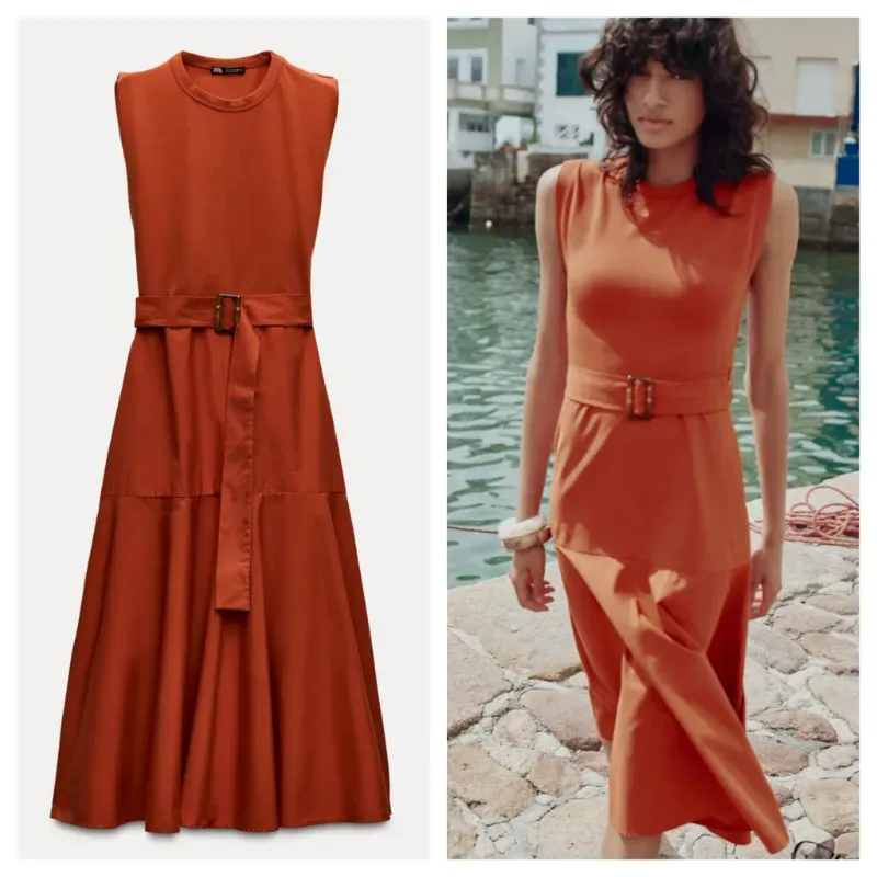 Vestido Zara midi cinturón 