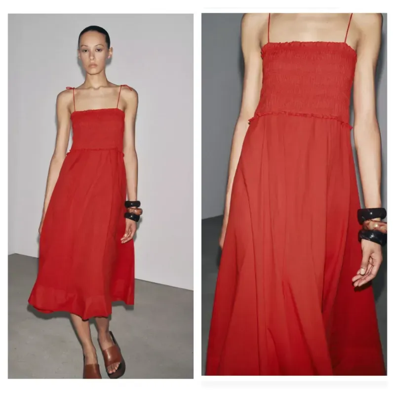Vestido Zara rojo algodón 