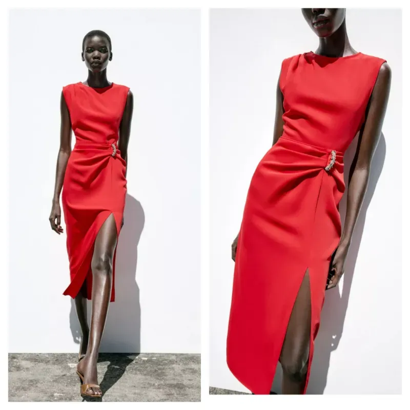 Vestido Zara rojo midi 