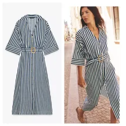Vestido camisero Zara rayas azul oscuro 