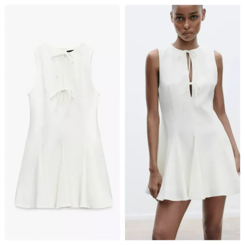 Vestido Zara blanco lazos 