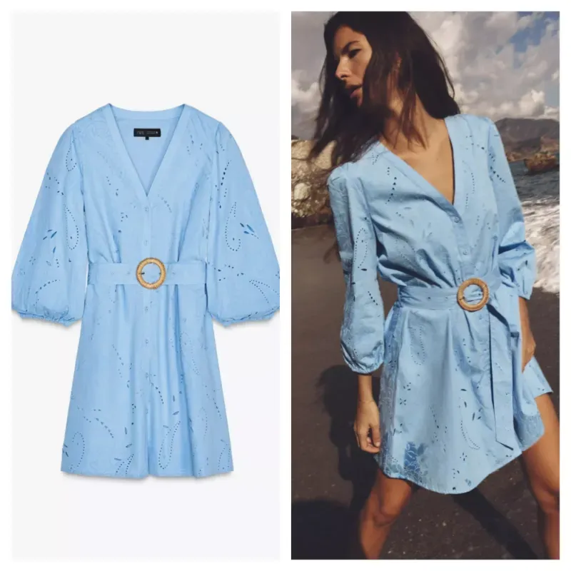 Vestido Zara azul bordados 