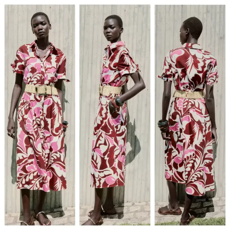 Vestido Zara estampado con cinturón 