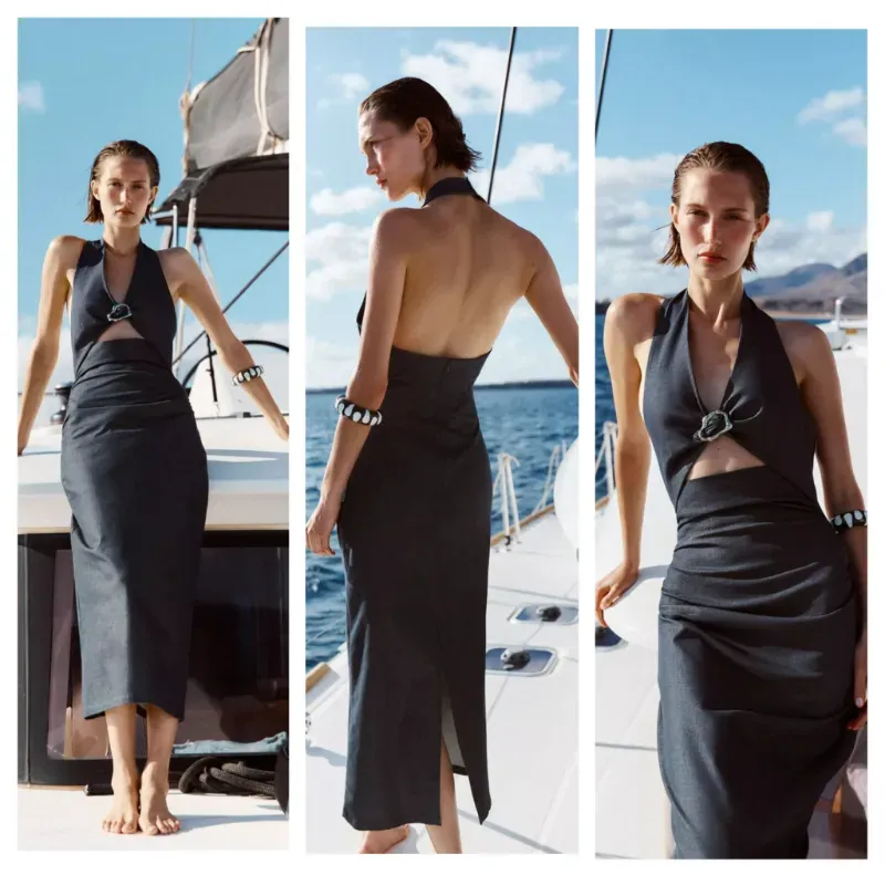 Vestido Zara denim aplique 