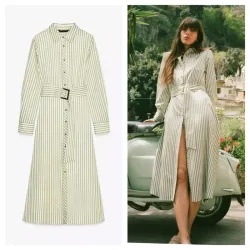Vestido camisero Zara rayas verdes 
