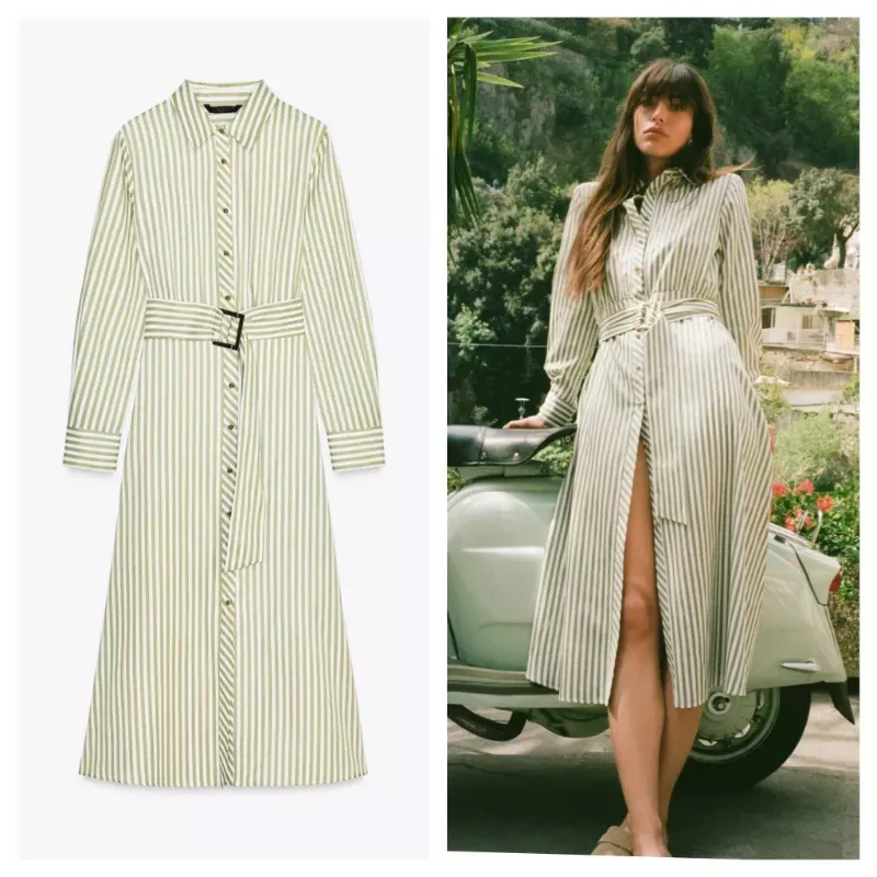 Vestido camisero Zara rayas verdes 