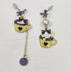 🐈‍⬛☕ Aretes gato + taza de café 