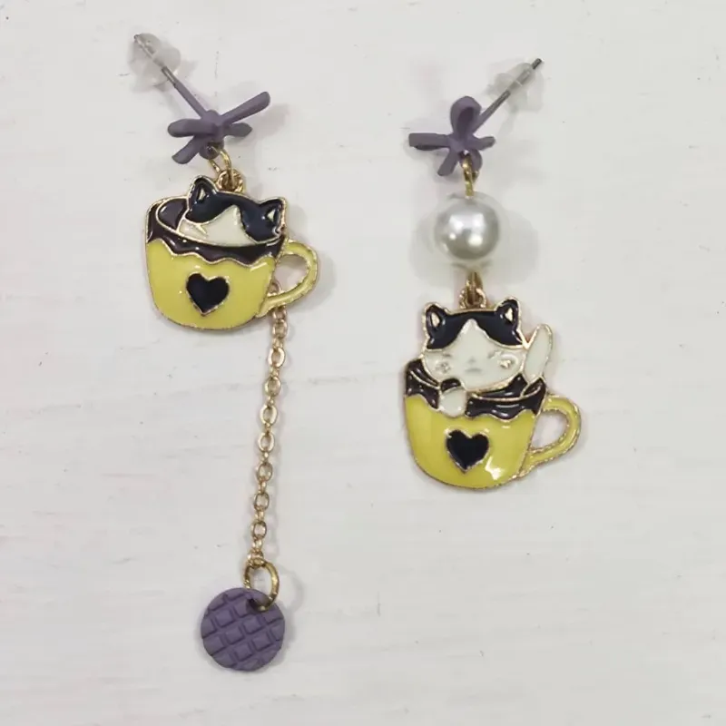 🐈‍⬛☕ Aretes gato + taza de café 