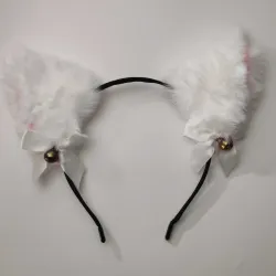 🐈🔔 Cintillo felpudo de gata con cascabel blanco
