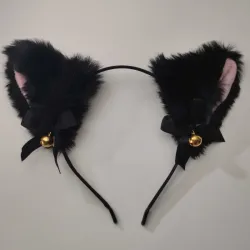 🐈⬛🔔 Cintillo felpudo de gata con cascabel negro