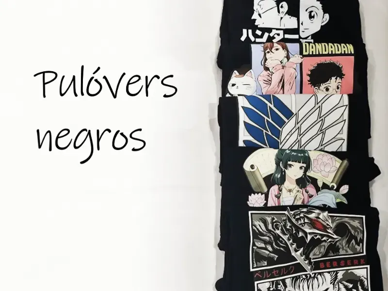 👕♣️ Pulóver anime negro algodón 