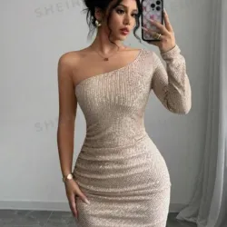 Vestido  beige con lentejuelas