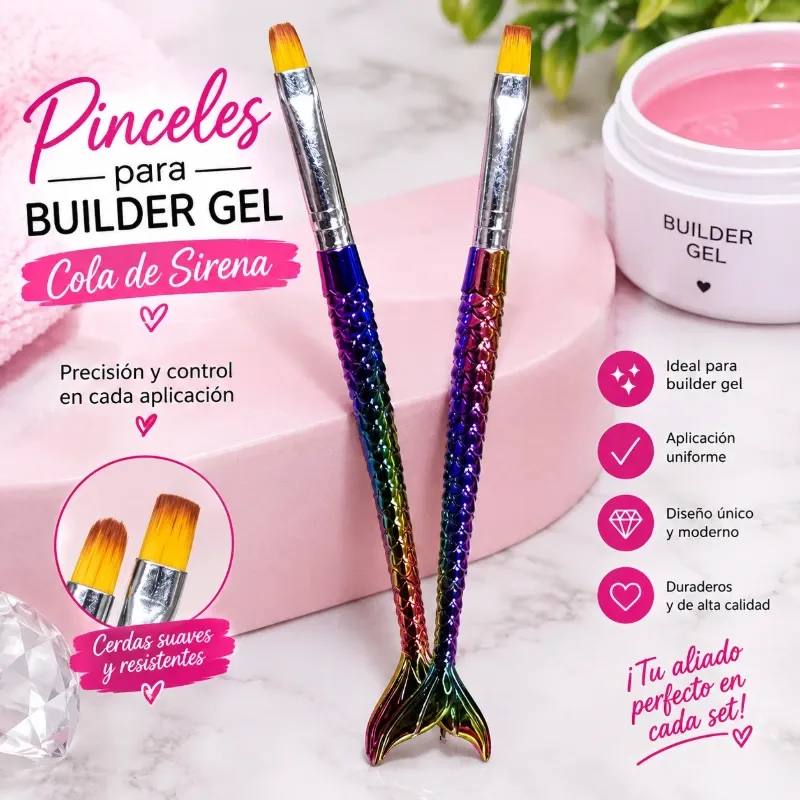 Pincel para builder gel cola de sirena