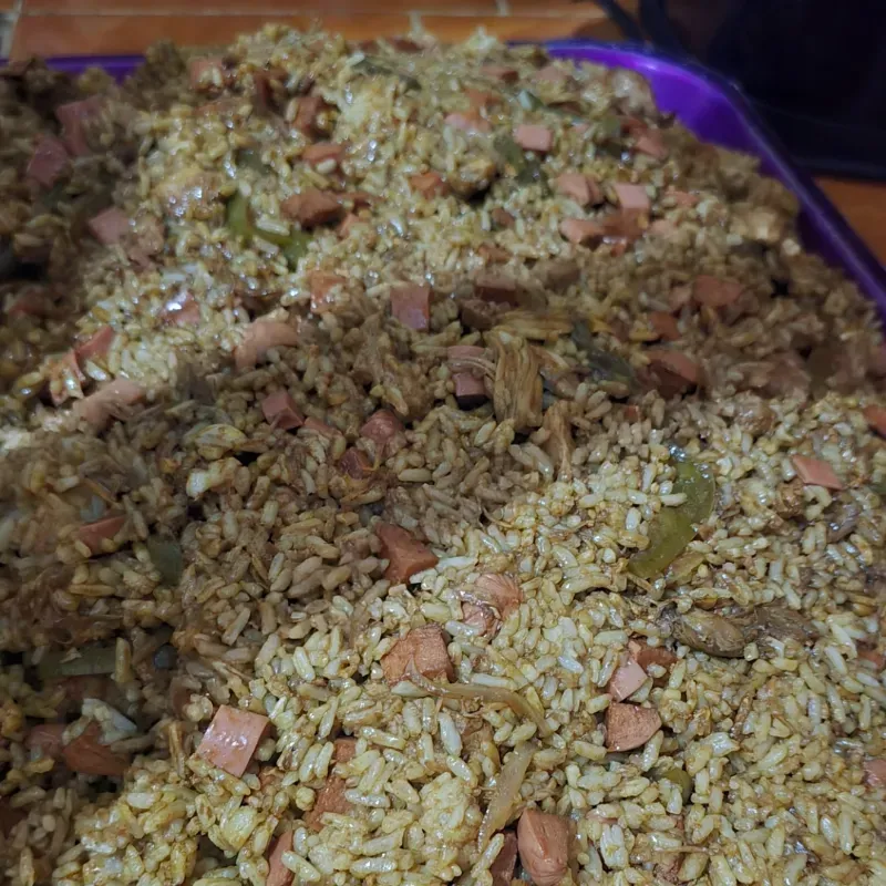 Completa de bandeja de arroz frito