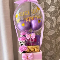 Globo burbuja con bombones y set de 3 piezas