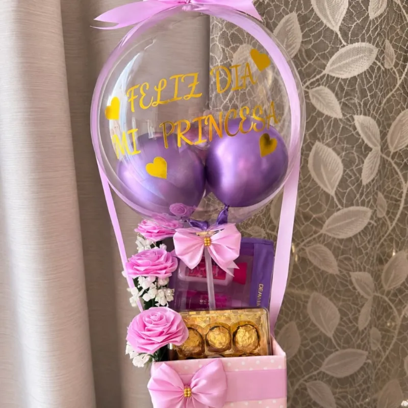 Globo burbuja con bombones y set de 3 piezas