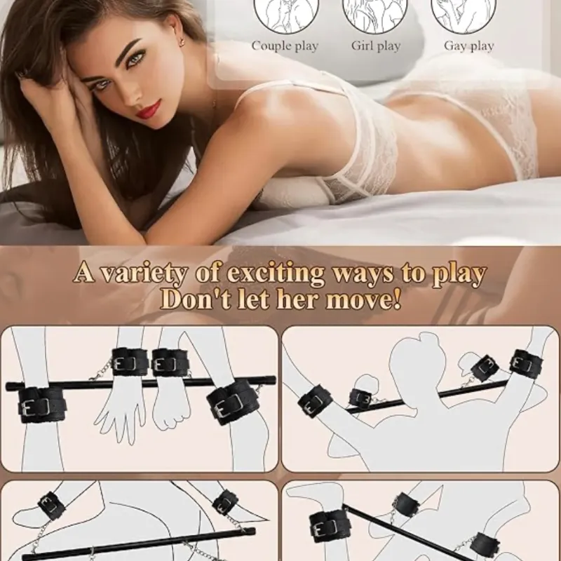 Barra Separadora BDSM con Esposas y Tobilleras