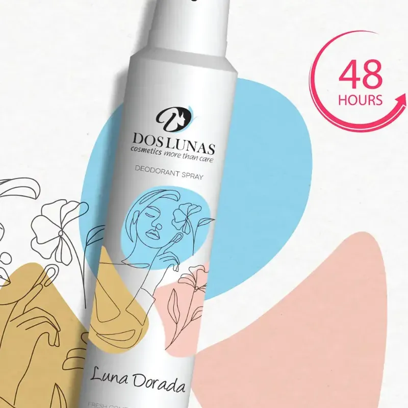 desodorante en spray "Luna Dorada" de la marca Dos Lunas Cosmetics.