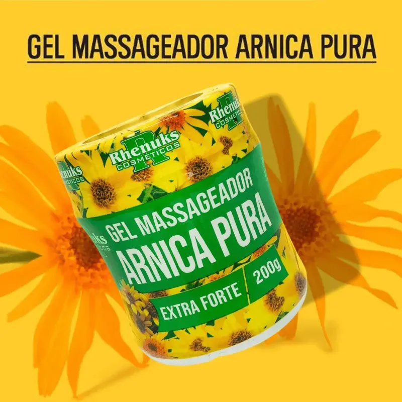 Gel Masajeador Árnica Pura Extra Fuerte de la marca Rhenuks Cosméticos.
