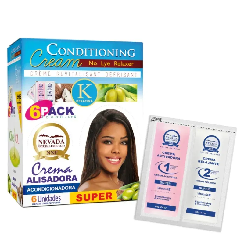 Kit de crema alisadora de cabello sin lejía de la marca Nevada
