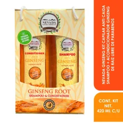 Nevada Kit Capilar Anti Caida de Shampoo + Acondicionador de Raiz de Ginseng Libre de Parabenos 420 ml + 420 ml