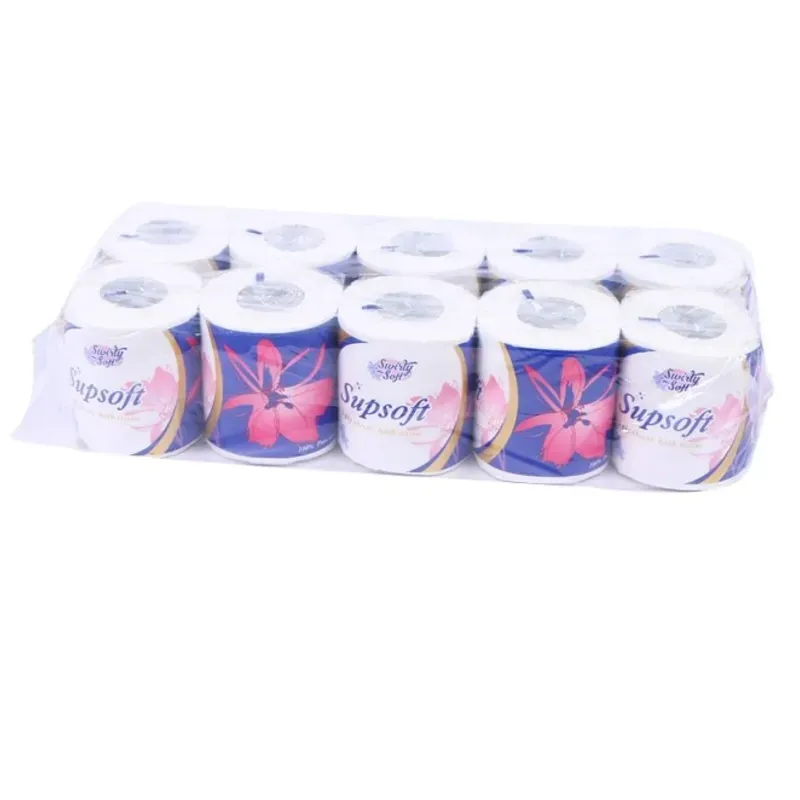 Paquete de 10 rollos de papel higiénico de la marca Supsoft.