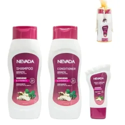 Set capilar de la marca Nevada, específicamente la versión de "Ginseng con Vitamina A" para el crecimiento del cabello. 