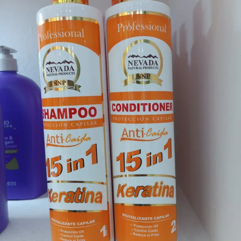 Set de Shampoo y Acondicionador Profesional 15 en 1 con Keratina de Nevada Natural Products.