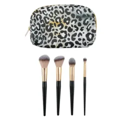 SET DE BROCHAS DE MAQUILLAJE  de 4 piezas de Candie Couture by Margaret Josephs, que incluye un estuche de viaje con estampado de leopardo. 