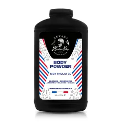 Talco corporal mentolado de la marca Nevada Barber Shop.