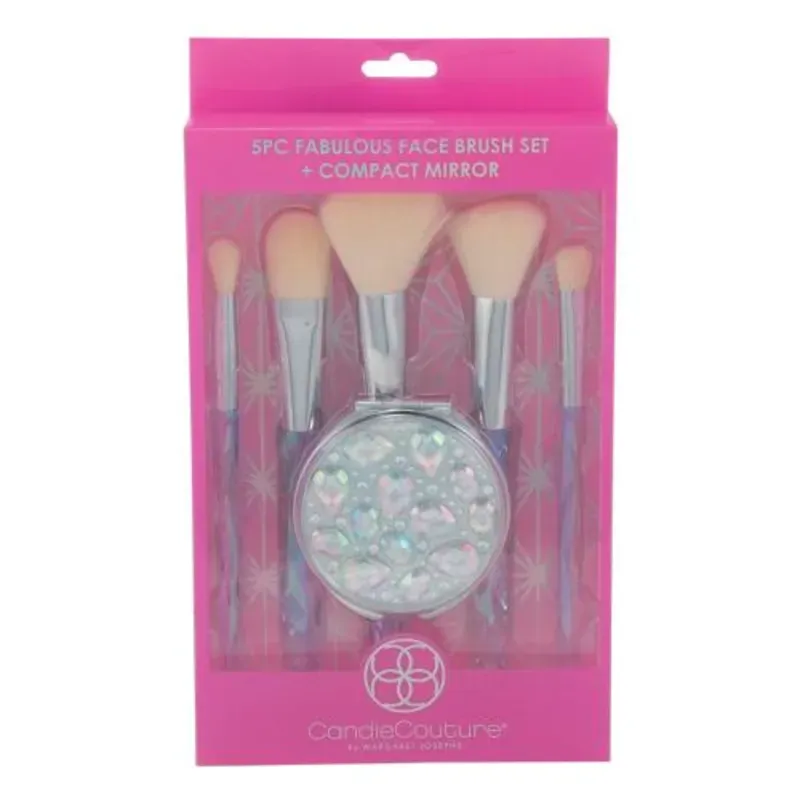  SET DE BROCHAS DE MAQUILLAJE de 5 piezas de espejo compacto Candie Couture.