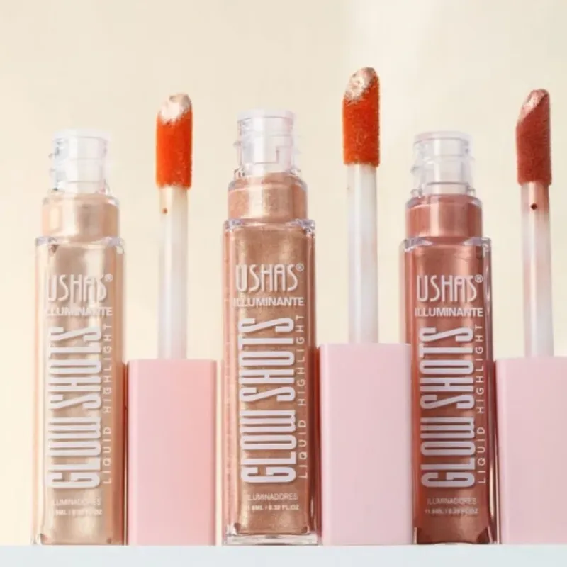 ILUMINADOR LÍQUIDO Ushas Glow Shots Liquid Highlighter,brillos labiales "USHAS Hello Sweet as a Melon Lip Gloss". 