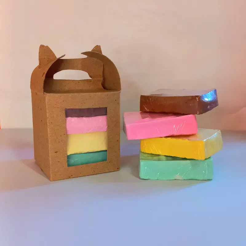 Caja de 4 jabones 100 gramos (Coco, Chocolate, Rosa y Eucalipto y Menta)