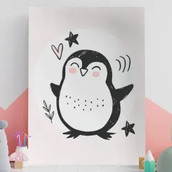 Cuadro para bebé pingüino dibujado doodle