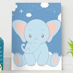 Cuadro para bebés Lindo bebé elefante de dibujos animados azul