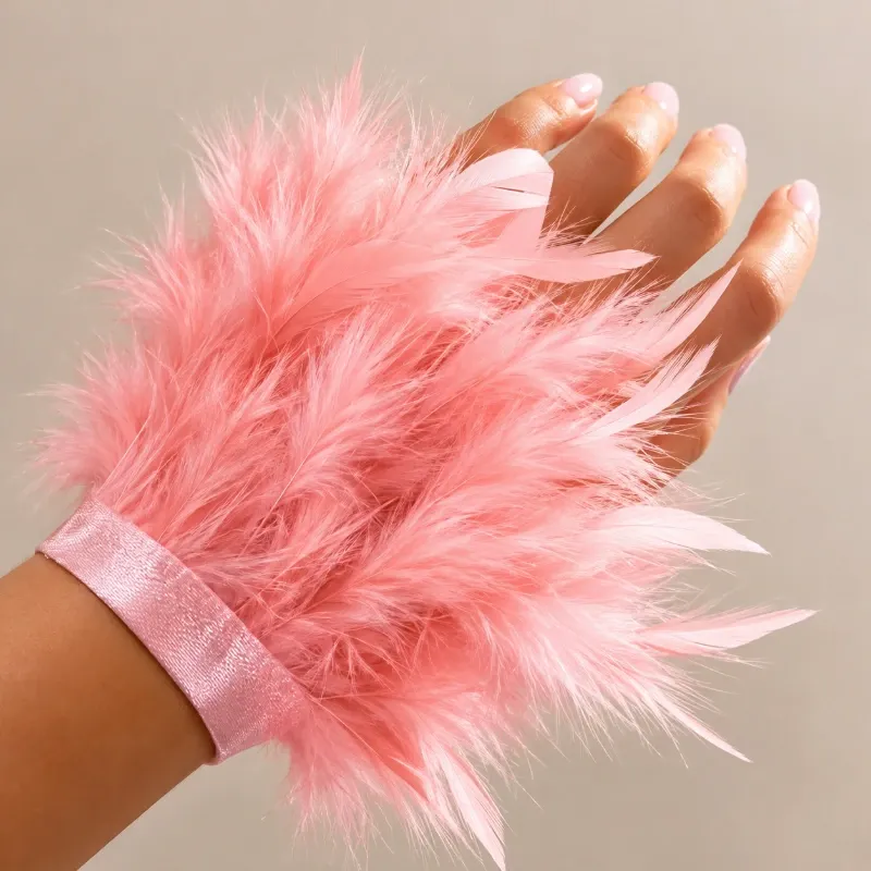 Guantes de plumas Rosado