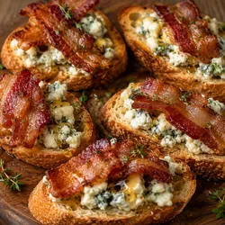 Crostini de queso azul y bacon