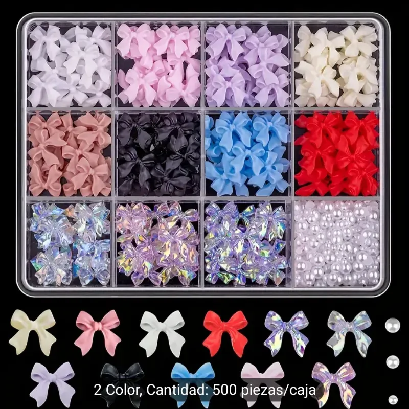 Caja de lazos y medias perlas