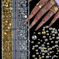 Caja de medias perlas doradas y plateadas