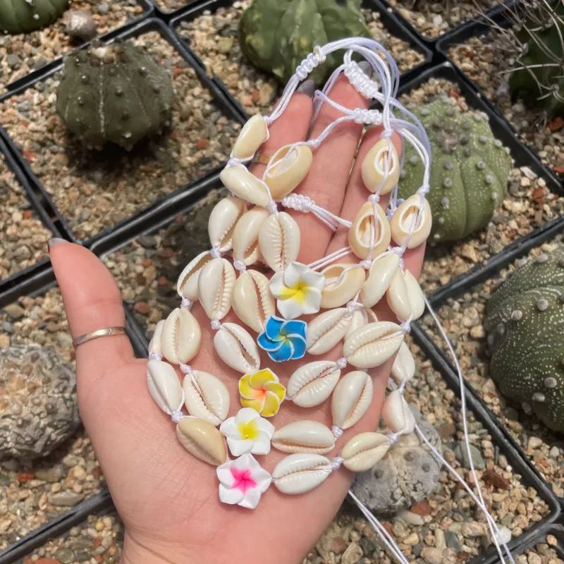 Pulseras de caracoles + plumerias 