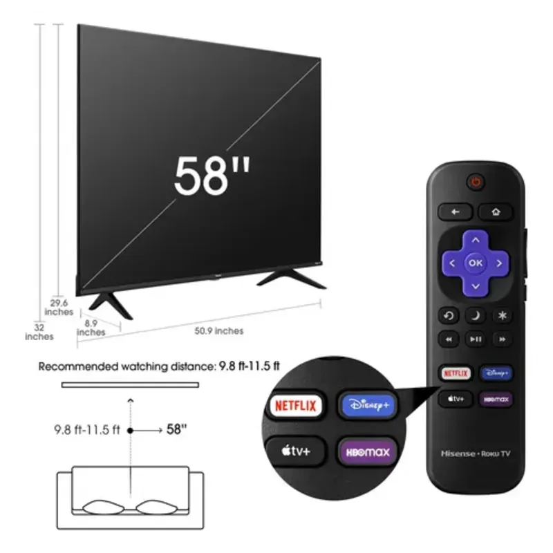 TV 58” Hisense 4K Smart Roku TV