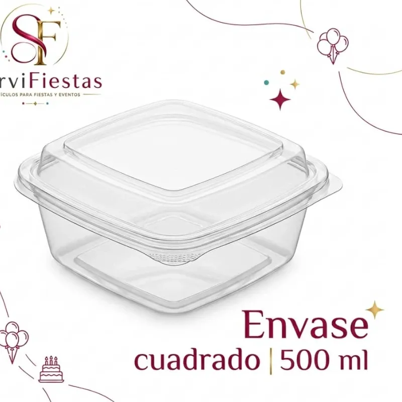 Envase plástico cuadrado con tapa 500ml