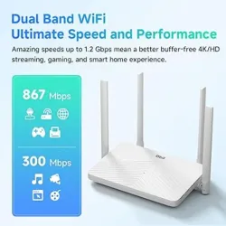 AC1200 Gigabit WiFi Router 2.4GHz +5GHz Dual Band MU-MIMO router de Internet inalámbrico, 4 x 10/100/1000Mbps Ethernet, 4 x 5dBi antenas, router de soporte, AP, modo repetidor, EasyMesh, blanco