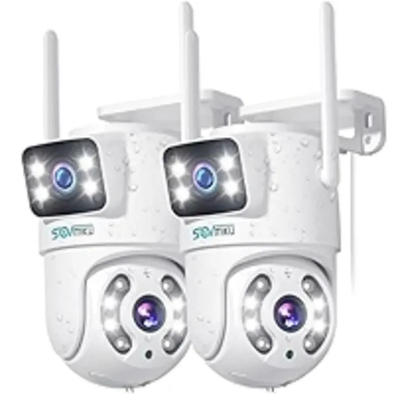 SOVMIKU 2WS318【Enlace de lente dual】【Cable enchufable】 Cámara de seguridad Pan/Tilt de 6MP para exteriores, cámara WiFi, seguimiento automático, detección...